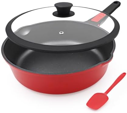 10 Inch Deep Frying Pan Skillet with Lid, 4 QT Nonstick Saute Pan by Bobikuke