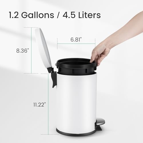 Cesun Small Round Bathroom Trash Can with Lid Soft Close, 1.2 Gal, White - Image 6
