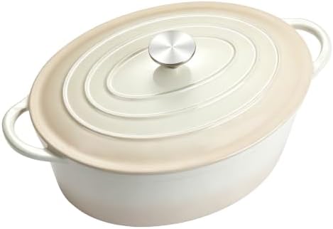 Enameled Dutch Oven Pot with Lid, 7 QT Cast Iron Dutch Oven with Dual Handles, Oval Dutch Oven for Cooking, Bread Baking, Frying, Non-stick Enamel Coated Oven (Caramel White) by NSIRONS
