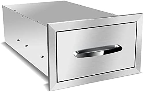 Stainless Steel Outdoor Kitchen BBQ Island Drawers - Flush Mount Triple Access, 14Wx23Dx8.5H by RIGMEC