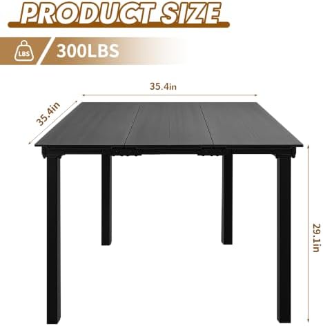 35.4" Square HDPE Wood Grain Patio Dining Table, Heavy Duty Galvanized Metal Frame, 300 LBS Weather Resistant Rustproof Outdoor Table for Backyard Garden Deck Porch, Black Woodgrain - Image 3
