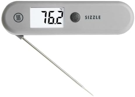 ThermoWorks Sizzle Digital Meat Thermometer – Instant Read in 2 Seconds, Waterproof, Folding Probe with Magnetic Back, Auto-Rotating Backlit Display, for Cooking Food, Grill & BBQ - Dove Grey by ThermoWorks