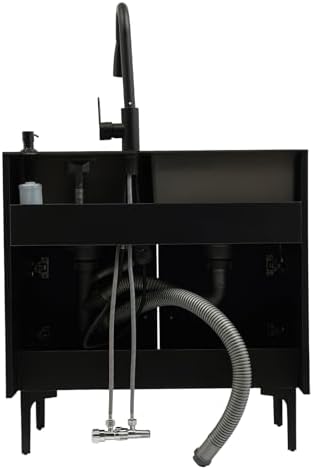 Double Basin Kitchen Sink with Cabinet, 29.53‘’ x 16.14" x 30.71" Double Blow Sink with Pull Down Faucet & Soap Dispenser, Freestanding Commercial Utility Sink for Kitchen Laundry Garage - Image 4
