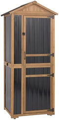 4-Tier Metal & Wood Outdoor Storage Cabinet with Reinforced Frame, Weatherproof Asphalt Roof, Adjustable Shelves, Lockable Doors for Patio, Garden, Garage Organization by MayugardeningPetfurniture
