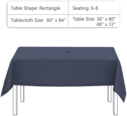 LVTXIII Outdoor Tablecloth with Umbrella Hole and Zipper, 60 x 84 Inch Water-Repellent Patio Table Cloth, Rectangle Table Covers for Backyard Garden, Navy Textured - Image 3