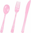 HEIPINIUYE 75 Pack Light Pink Plastic Cutlery Heavy Duty Baby Pink Plastic Knives Forks and Spoons Disposable Silverware Set for 25 Guest Camping Birthday Baby Shower Party Cutlery Set by HEIPINIUYE