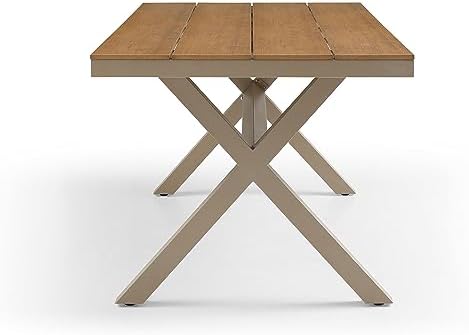 70.87inch Rectangular Dining Table with X Shape Aluminum Table Leg,Metal Base, Teak - Image 3