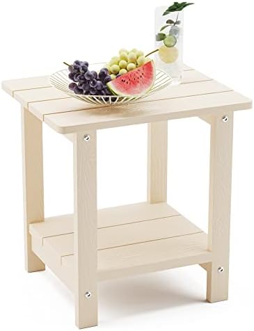 LUE BONA Outdoor Side Table, 2-Tier HDPS Small Patio Table, Sand by LUEBONA