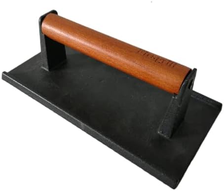 Firsgrill 8.3"×4.3" Heavy-Duty Cast Iron Grill Burger Press and Meat Steak with Wood Handle for Blackstone Camp Chef Pitboss Weber Griddle Grills (Rectangle) by ProfessionalGrillpartsLiving