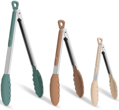 HOTEC Stainless Steel Kitchen Tongs with Silicone Tips, Set of 3-7",9" &12" by Hotec