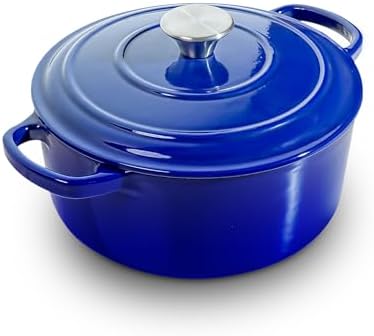 6 QT Blue Enameled Cast Iron Dutch Oven with Lid by Unknown