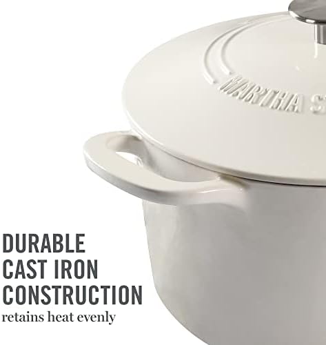 MARTHA STEWART Gatwick 7-Quart Enamel Cast Iron Dutch Oven – Linen Color with Silver Knob – Durable Heavy-Duty Dutch Oven for Slow Cooking and Braising - Image 6