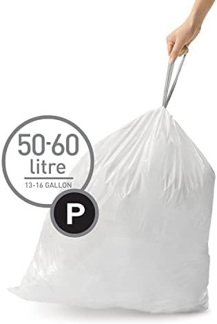 simplehuman Code P 60 Count Custom Fit Liners, Drawstring Kitchen Trash Bags, One-by-One Mess-Free Dispense, Extra Thick & Double Seamed, 50% PCR Plastic, 50-60 Liter / 13-16 Gallon, White - Image 2