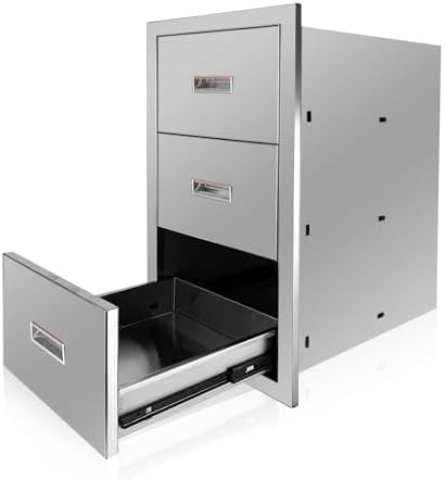 Outdoor Kitchen Triple Layer Drawer 15.75'' W x 29'' H x 20.5'' D Flush Mount BBQ Access Drawer Stainless Steel BBQ Island Drawers with Handle Suitable for Outdoor Kitchen Island Grill Station by Fsehyue