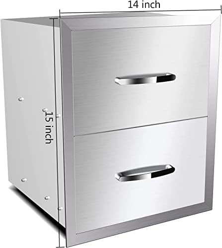 Outdoor Kitchen Drawers, 14W X 15H X 23D Stainless Steel Double Access Drawers with Handle for Outdoor Kitchen Island - Image 2