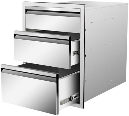 Outdoor Kitchen Drawers 18" W x 24" H x 23" D Stainless Steel Triple Drawers with Hidden Handle for BBQ Island, Patio Grill Station & Outdoor Kitchen Cabinets by Unknown