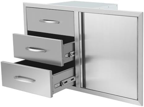 38.3W x 22.7H x 20.7D Outdoor Kitchen Door Drawer Combo BBQ Access Triple Drawers and Single Door Designed for BBQ Island Grill Station by Unknown