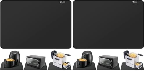 FLASLD Heat Resistant Mat for Air Fryer Site on, Fireproof Silicone Mats for Kitchen Counter, Countertop Protector, No-slip and Waterproof (Black, 16"X24") (Pack of 2) by FLASLD