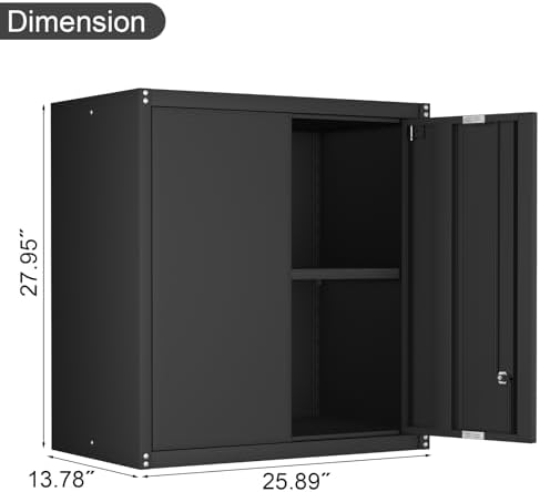 IRONFFICE Wall Cabinet Storage, Locking Wall Cabinet with 2 Doors,Garage Storage Cabinet for Home Office,Gym,Garage,Black - Image 3
