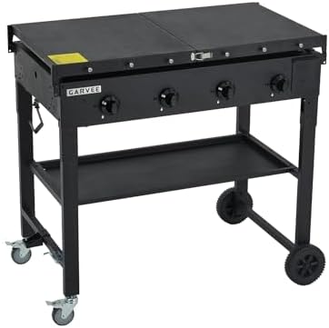 Heavy-Duty 4-Disposable Propane Gas Griddle Grill – 36" Outdoor Flat Top Teppanyaki BBQ with Cast Iron Plate, 60,000 BTU, Collapsible Shelves & Wheels – Patio, Camping, Commercial - Image 2