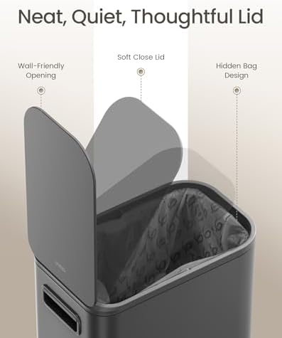 Cesun Small Bathroom Trash Can with Lid Soft Close & Pedal, 1.3 Gal, Gray - Image 4