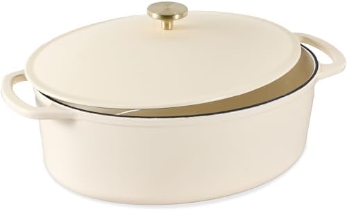 Best Choice Products Oval 7.5 Quart Enamel Cast-Iron Dutch Oven, Heavy-Duty Pre-Seasoned for Baking, Cooking w/Side Handles – Vanilla Buttercream by BestChoiceProducts