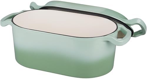 VORRINGARD Oval Dutch Oven Pot with Lid, Enamel Coating Cast Iron Bread Pans for Homemade Sourdough Bread Baking, Cooking, 4 Quart, Green - Image 6