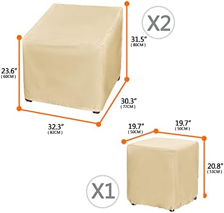 Patio Furniture Covers,Outdoor Furniture Cover Waterproof,Patio Furniture Set Covers for 3 Piece Outdoor Bistro,Patio Sofa Covers Set for 2 Chairs and Coffee Table,Beige - Image 3