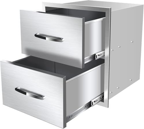Outdoor Kitchen Drawers, Triple BBQ Drawers Stainless Steel Built-in Drawer For Outdoor Kitchen Island, Patio Grill Station,Double Drawers by OLIPIC
