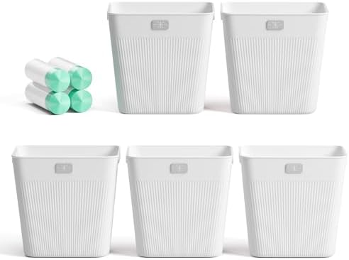 JOYMOOP Slim Trash Can 5-Pack, 2.2 Gallon Plastic Wastebasket for Bathroom, Bedroom, Office, Kitchen with 4 Rolls Bags, White by JOYMOOP