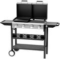 Bonnlo 2 in 1 Propane Flat Top Grill and Griddle Combo with Lid, Powerful 40,000 BTU Grills with Side Shelves & Integrated Ignition, 4 Burners Grill with Movable Wheels for Outdoor BBQ Camping Use by Bonnlo