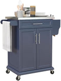 HOMCOM Kitchen Island on Wheels with Stainless Steel Countertop Deep Blue by HOMCOM
