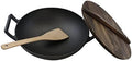 Cast Iron， Pre-Seasoned Wok 12.5" With Wood Spatula and Wood Lid by HomeVSS