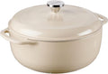 Lodge 4.5 Quart Enameled Cast Iron Dutch Oven with Lid – Dual Handles – Oven Safe up to 500° F or on Stovetop - Use to Marinate, Cook, Bake, Refrigerate and Serve – Sandalwood by Lodge