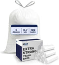 Plasticplace 6 Gallon Trash Bags White Drawstring Garbage Can Liners,17” x 20”,for Bathroom Kitchen Office Car Small Trash Bags,Leak-Proof & Tear-Resistant,100 Count (Pack of 6) by Plasticplace