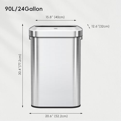 EKO Urban 24 Gallon/ 90 Liter Open Top Stainless Steel Slim Commercial Trash Can, Tall Kitchen Garbage Bin, Heavy-Duty Commercial Grade Large Trash Can for Home, Office, Hotel, Cafe, Restaurant, Dorm - Image 6