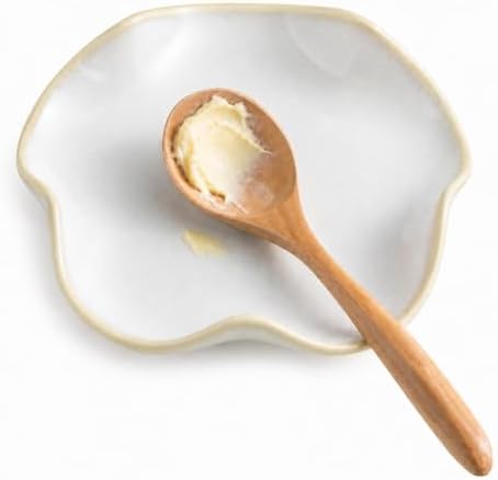 Miamolo Spoon Rest for Stove Top, Spoon Holder for Stove, 5.3In Ceramic Spoon Rest for Kitchen Counter, Coffee Spoon Holder with Ruffled Edge, Farmhouse Spatula Holder for Kitchen Decor, Beige by Miamolo