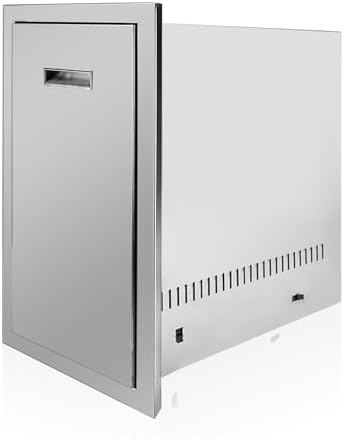 Outdoor Kitchen Single Trash Drawer 16'' W x 24.4'' H x 16'' D Pull Out Stainless Steel Bin Drawer Built-in Trash Drawers with Handle and Vents Suitable for Outdoor Kitchen Island Grill Station by Fsehyue