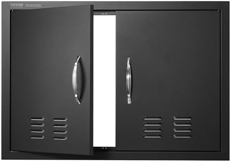 VEVOR BBQ Access Door, 30W x 21H Inch Double Outdoor Kitchen Door, Cold Plate Flush Mount Door, Wall Vertical Door with Handles and Ventss, for BBQ Island, Grilling Station, Outside Cabinet by VEVOR