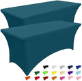 Smiry 2Pack Spandex Table Cloth 8FT, Elastic Fitted Peacock Blue Tablecloth by Smiry