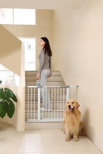 44.72"-46.89" Baby and Pet Safety Gate, 30" Tall Metal Walk-Thru Gate for Doorways & Stairs, Easy One-Hand Open, Dual Lock, Extensions & Wall Mounts Included (White, 29"-46" W x 30.5“H) - Image 6