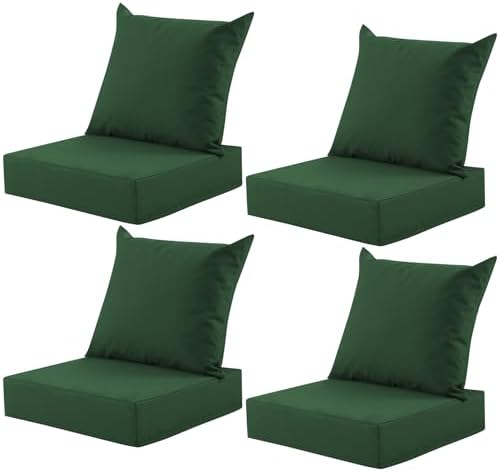 Outdoor Deep Seat Cushion Set, 24x24 Inch, Forest Green, Set of 4 by MuaMelop