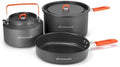 Odoland Camping Cookware Mess Kit, Camping Cooking Pot Fry Pan and 1.1L Kettle Set, Portable Camping Cookware Set with Mesh Bag for Camping, Backpacking, Outdoor Cooking and Picnic by Odoland