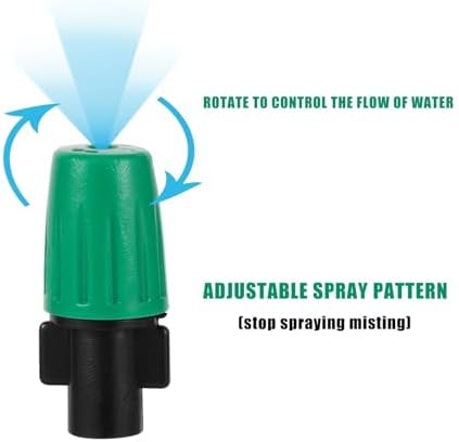 Drip Irrigation Misting Nozzle Kit, 45Pcs Drip Irrigation Parts with 20Pcs 4/7" to 1/4" Barbed Tee Connectors, 20Pcs 1/4" Green Atomizing Misting Nozzles, 5Pcs 4/7" End Caps for Garden Watering - Image 3
