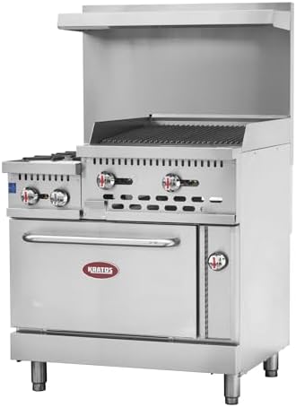 Kratos 36" Wide Commercial Gas Range with 24" Charbroiler, 2 Burners, and Full Size Oven, 154,000 BTU Output, Freestanding Range for Restaurants, Liquid Propane - Image 3
