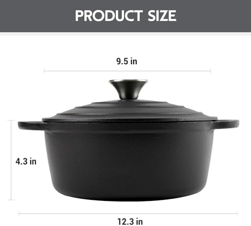 Dutch Oven Enameled Cast Iron with Lid - Big Dual Handles - Oven Safe up to 500°F - Classic Round Pot for Versatile Cooking (Matte Black(No Enameled, 4 QT) - Image 2
