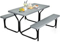 ORALNER Picnic Table, Resin Dining Table & 2 Benches Set, Weather Resistant Wood Grain Plastic Tabletop & Steel Frame, Picnic Tables for Outdoors, Porch Yard Patio Lawn Party Camping (Grey) by ORALNER