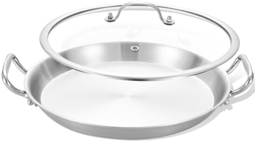13-Inch Tri-Ply Stainless Steel Paella Pan with Lid | Induction Compatible by LolyKitch