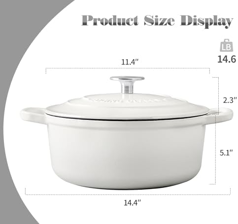 EDGING CASTING Cast Iron Dutch Oven With Lid Round Pot Enameled Covered for Bread Baking, 7 Quart, White - Image 2