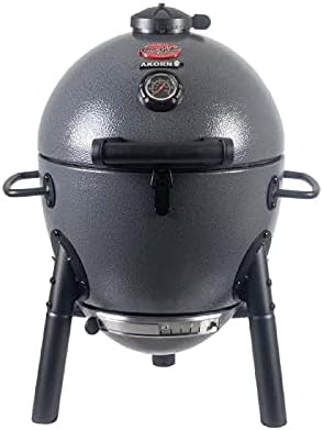 Char-Griller AKORN Jr. Portable Kamado Charcoal Grill and Smoker, Triple-Wall Insulated Steel with Cast Iron Grates and Locking Lid, 155 Sq. In. Cooking Area, Ash by Char-Griller